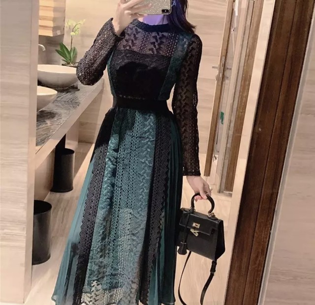 レース グリーン ブラック ワンピース Salon De Lumian