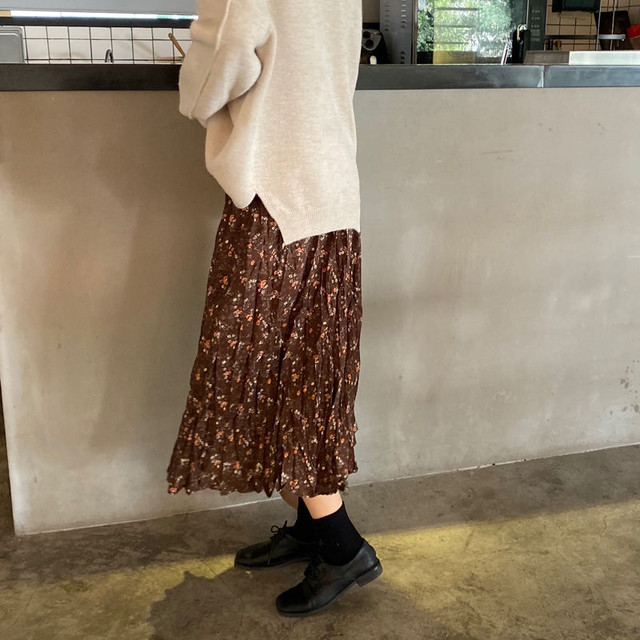 レトロ 花柄ロングスカート プリーツスカート 秋 冬 春 お出かけ ロングスカート 韓国 ファッション 大人コーデ レディース 0196 Smarly