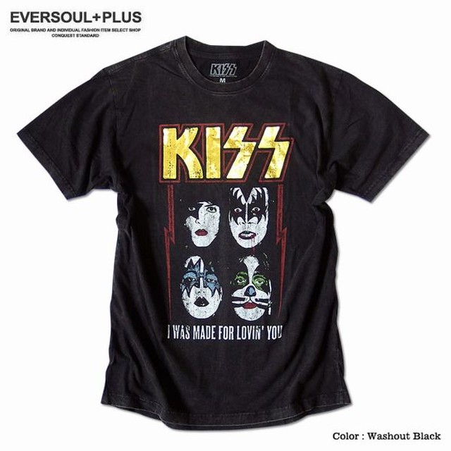 半袖 Tシャツ カットソー トップス メンズファッション 注目度抜群 伝説 ロックバンド Kiss キッス ハードウォッシュ 金箔ロゴプリント ダンス ロック系コーデ バンドメンバー イラスト バンドt 色落ち ビンテージ感抜群 夏フェスコーデ オススメ 正規ライセンス 並行輸入