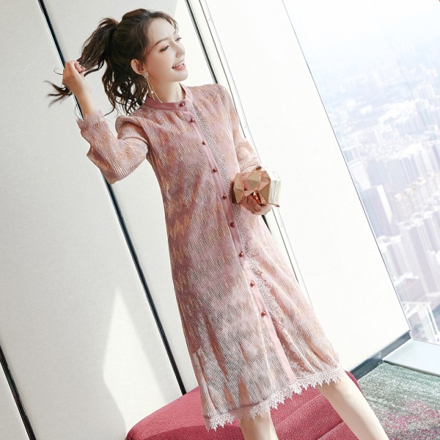 レディース メトロメッシュワンピース 長袖 スタンドカラー ロング丈 308 Petit Link