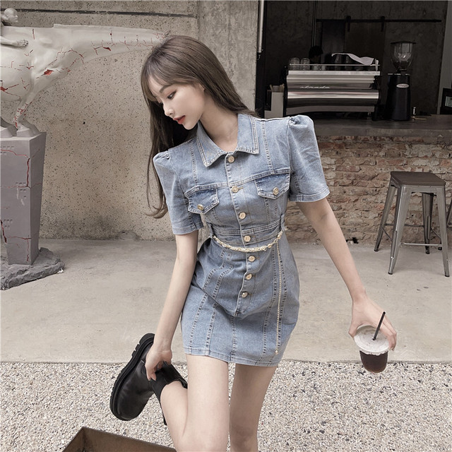 大人気 半袖デニムミニワンピ Loner Select 韓国ファッション 海外ファッション セクシーコーデ ギャル服