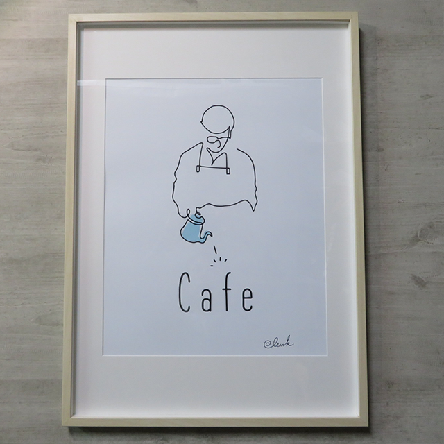 1 Line Cafe 額入りアートポスター Leuk