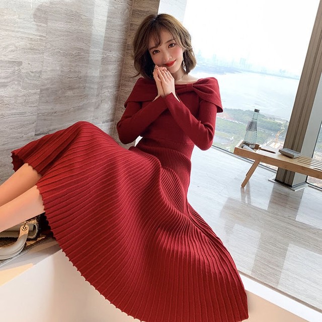 肩ビッグリボンニットワンピース 全2色 Liliana