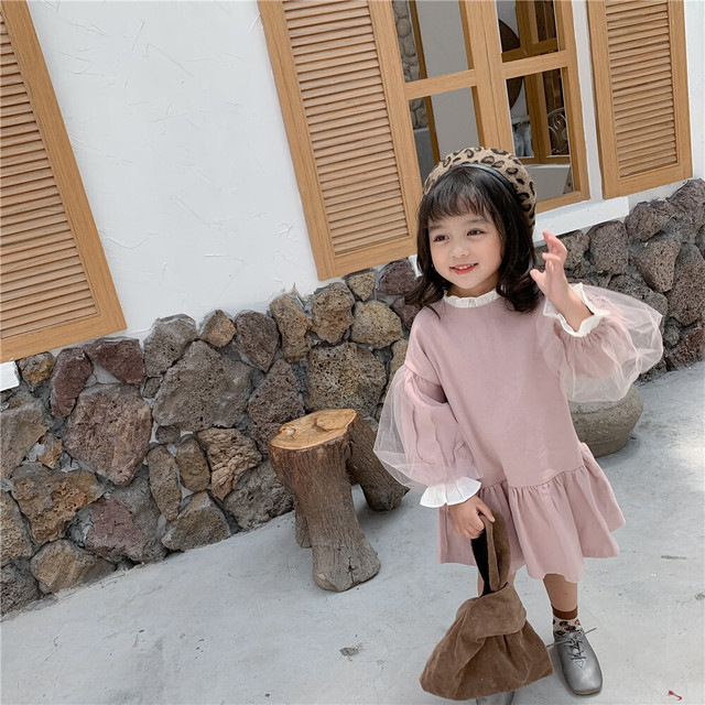 ワンピース チュール レース バルーン袖 襟 フリル ピンク 子供 キッズ ベビー服 子供服 女の子 赤ちゃん D Favori Shop