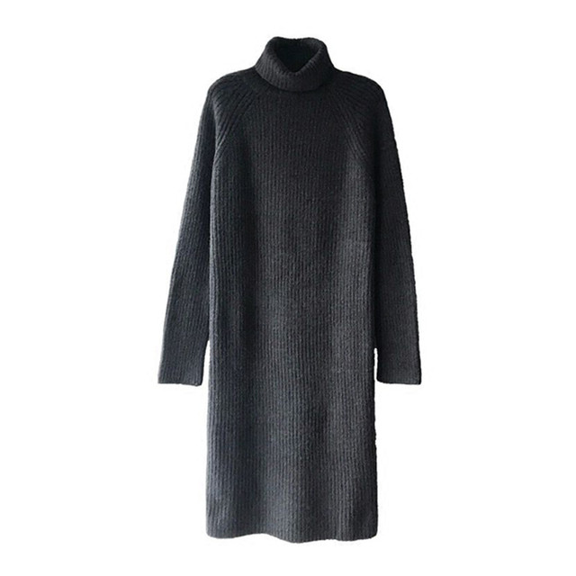 リブニットワンピース ひざ丈ワンピース 長袖 タートルネック タイト シンプル カジュアル 無地 秋 冬 定番 防寒対策 Fsk1278 Alice Mode アリスモード
