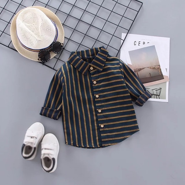 ストライプ ボーダー ロング Tシャツ ワイシャツ 男の子 女の子 ベビー キッズ Natural Garments