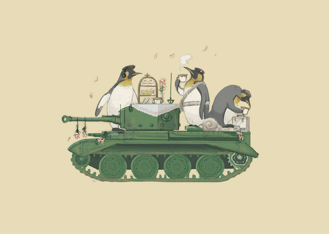 【南極ホタル堂】 複製画「Penguin Tank Cromwell tank & King penguin」