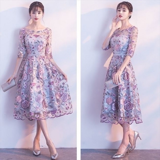 花柄ワンピース ラベンダー パーティドレス 商品番号sa Amour