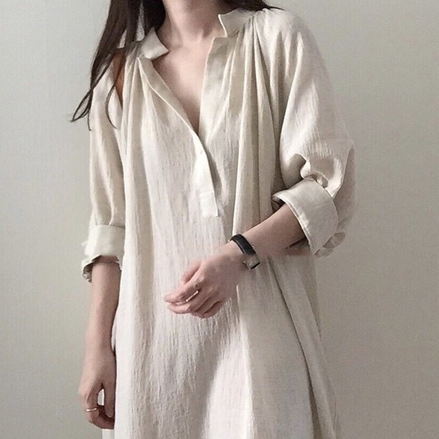 ワンピース バルーン オーバーサイズ 涼しいリネン サイドスリット ドルマン スキッパーカラー シャツワンピ ロングワンピ 大人可愛い ナチュラル 生成 春夏 ビーチ Choco Chaco