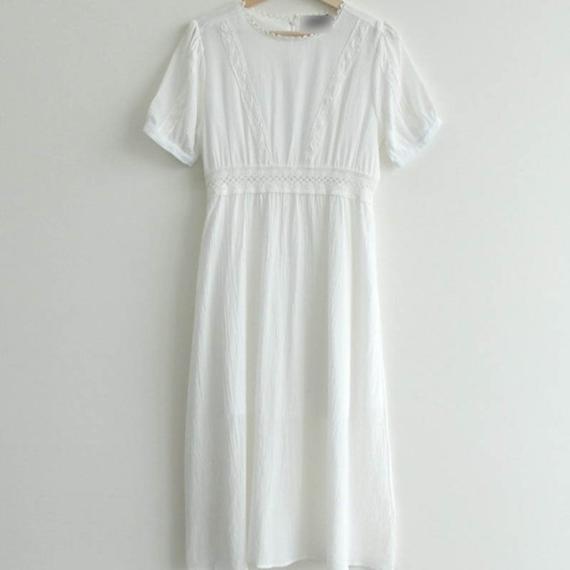 半袖ワンピース 半袖 ホワイト ナチュラル 無地 ミモレ丈 清楚 夏 デート お出かけ 通勤 Ol ママコーデ Mh1751 Valentina210