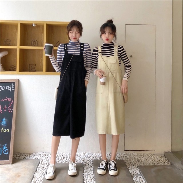 双子コーデに サロペット ジャンパースカート ひざ丈ワンピース カジュアル シンプル オールシーズン レトロ フェミニン デイリー 着回し 10代 代 30代 Ptnym2872 Shop Suba