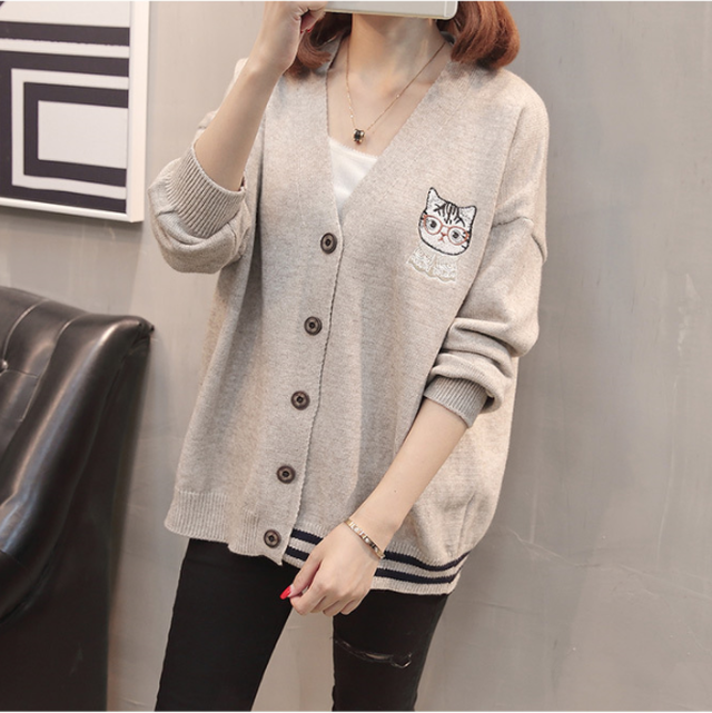 高校生 可愛い 普段着 Vネック 長袖 カーディガン アウター Gotobuyes