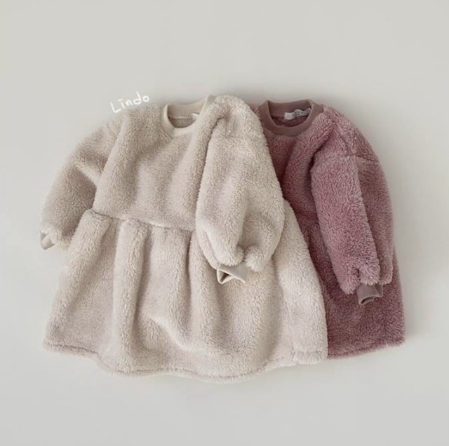 送料無料 即納 Lindo もこもこ ワンピース 韓国 子供服 フリース ファー Ricamo 韓国イブル こども服のお店