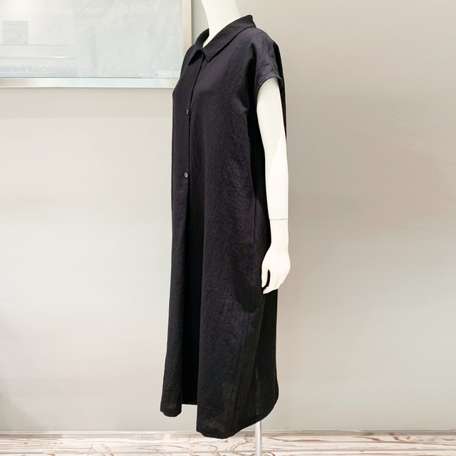 Nooy ヌーイ リネンダブルドレス Nop04ss21 フレンチスリーブ リネンワンピース 麻ワンピース ブラック Selettivo Online Shop