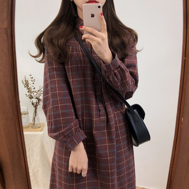 レトロコーデ タータンチェック ひざ丈ワンピース ミモレ丈 チェックワンピ カジュアル フェミニン 春秋 10代 代 Ptnym2466 Shop Suba
