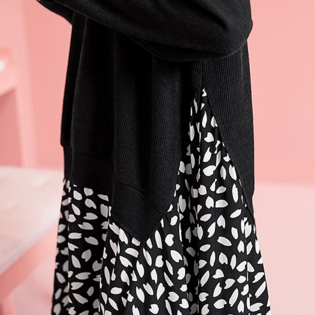 ニットワンピース ゆったりワンピース 柄ワンピース 黒ワンピース 長袖 ミディアム丈 シンプル バイカラー デート デイリー マタニティ 通学 ゆったり ストレスフリー 大人かわいい レディース 人気 プチプラ 全2カラー Op00 Colorful Closet おしゃれなトレンド