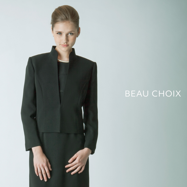 試着ができる 日本製 ロング丈ワンピース スタンドカラージャケット ブラックフォーマル アンサンブル スーツ 7号 15号 礼服 喪服 正喪服 セレモニー 卒業式 卒園式 入学式 入園式 レディース オールシーズン シンプル トール ロング タイト スカート Beau Choix