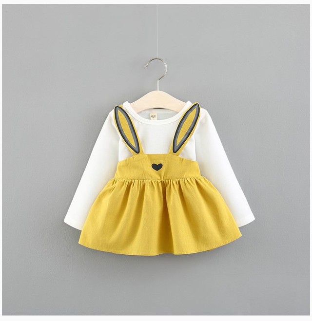 ミニワンピース フレアワンピース 長袖 ウサギモチーフ ベビー服 子供服 ベビーウェア Cn0055 ワンピの里