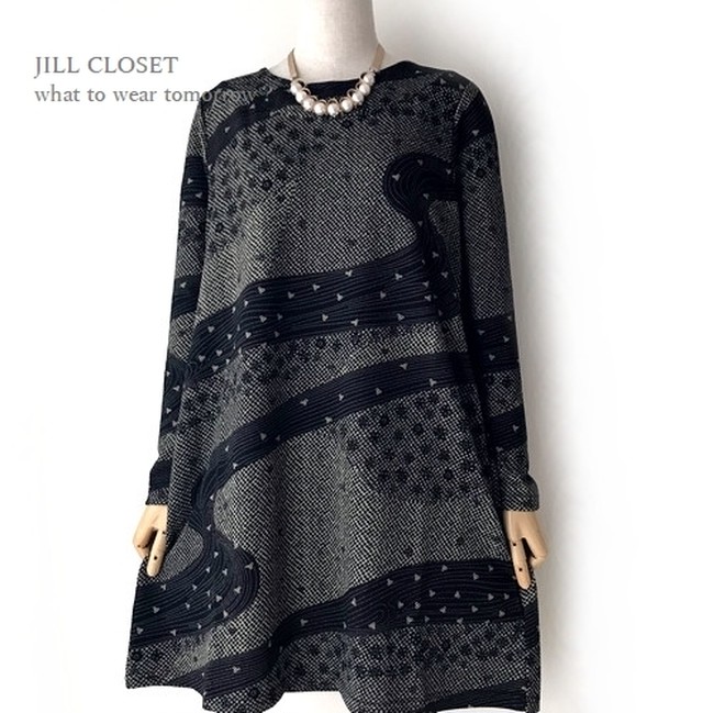 ちりめんワッフル素材 ミセス和テイスト 切込ポケット Aラインチュニックワンピース0755 D Jill Closet