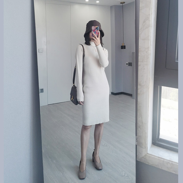 〈カフェシリーズ〉ハイネックニットスリムワンピ【high neck knit slim one-piece】
