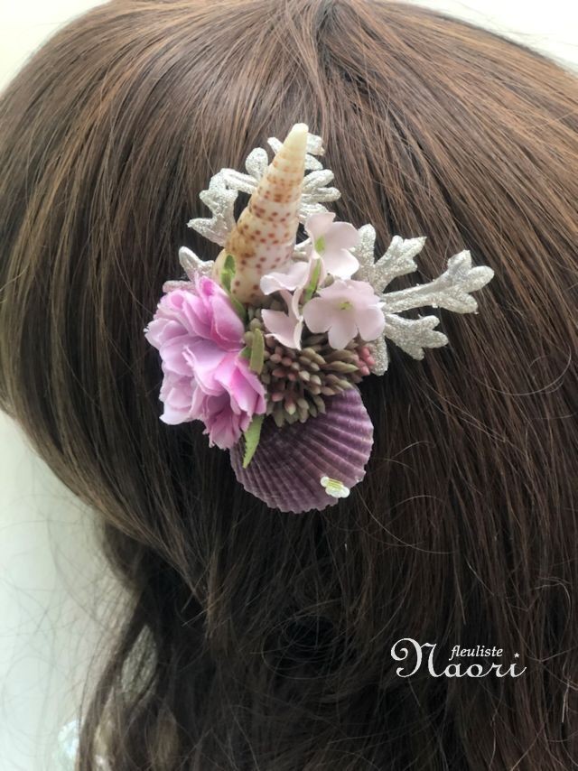 人魚姫の髪飾り きらめく海藻と珊瑚の花 ピンク コサージュ Seaha 02 Naori Starry Garden ナオリ スターリィガーデン