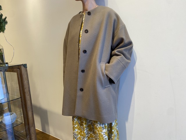 Super100 Wool ノーカラーショートコート Note Et Silence 松山