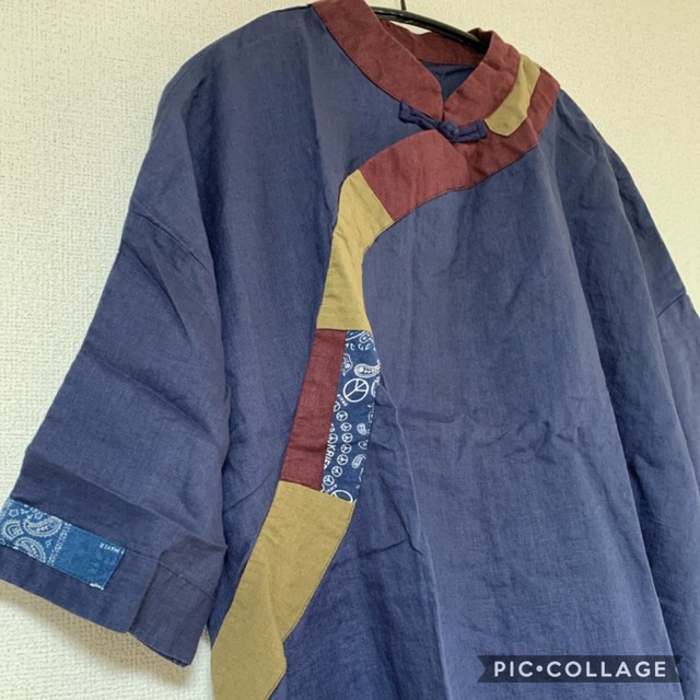 F49 新品 送料無料 レディース 秋冬 リネン 麻 ゆったり ロングワンピース 紺色 ナチュラル 和風 エスニック ネイビー パッチワーク Hihaho Company リネン コットン素材のゆったりとしたレディースウェアのお店