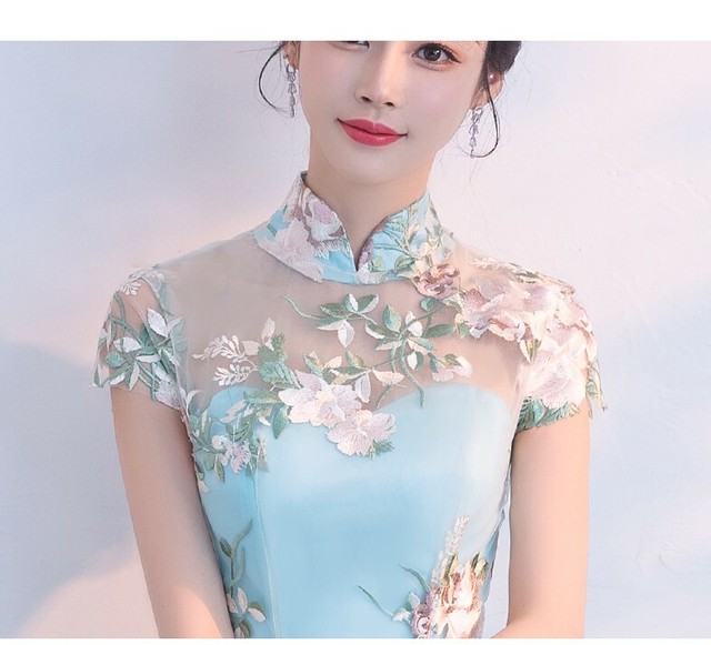 チャイナ風ドレス ショート丈 シースルー 刺繡 二次会 パーティー お呼ばれ Wb041 La Vie En Rose