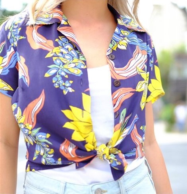 Avanti レディース アロハシャツ ビッグフローラル ネイビー 花柄 シルク Alohaoutlet Motomachi