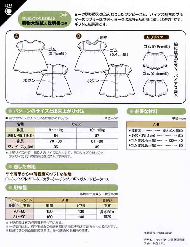 ベビーワンピース ブルマーつき 4786 型紙 パターンの専門ショップ アールパターン