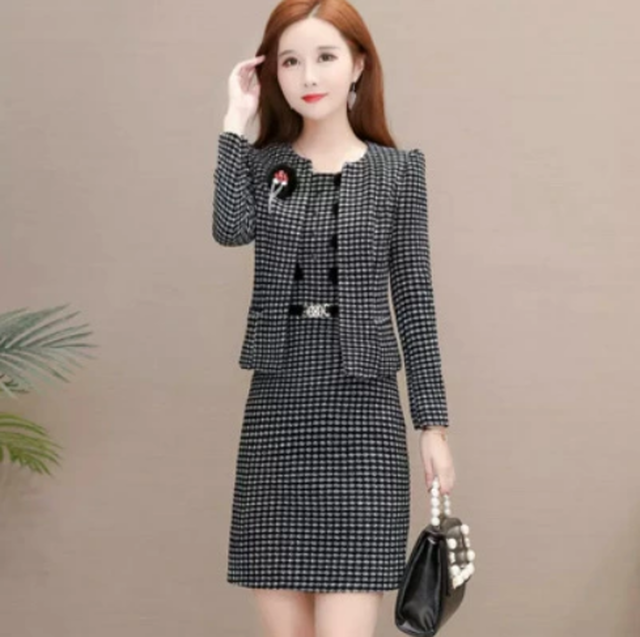 全2色 卒業式 スーツ ママ おしゃれ ジャケット セットアップ レディース 卒園式 入園式 入学式 お祝い 七五三 ママスーツ ブラック レッド ワンピーススーツ セレモニースーツ お呼ばれ ウール ツイード 大きいサイズ Xl 2xl 3xl 4xl 代 40代 30代 50代 クルーネック