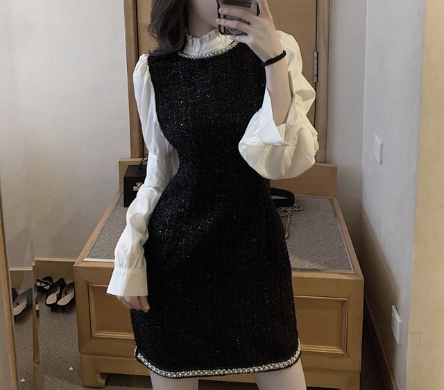 ワンピース ミニ丈 ハイネック 長袖 パフスリーブ クラシカル 大人可愛い 春 秋 冬 お出かけ デート W A 0101 Bell ベル もっと気軽に もっとオシャレを