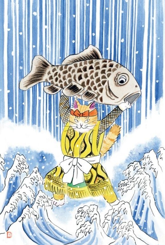 猫ポストカード 鯉つかみ Momonori