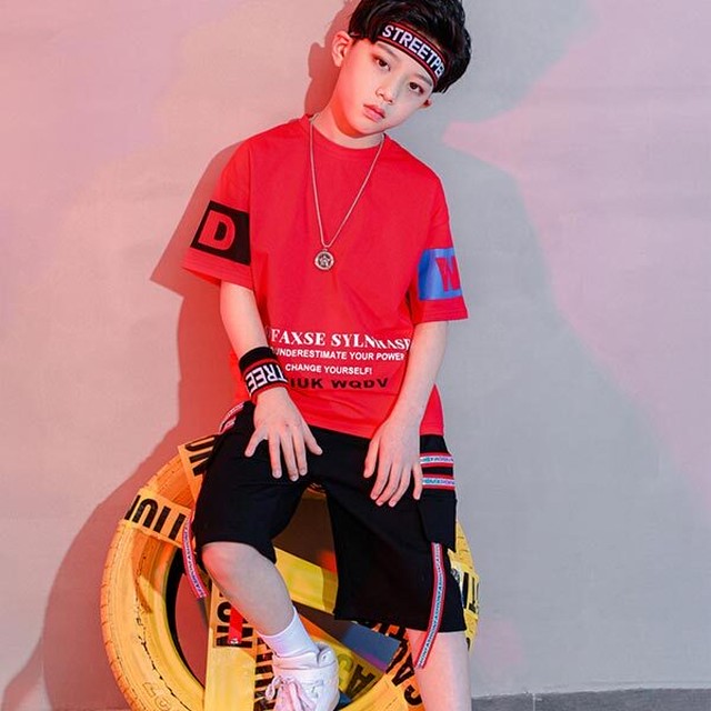 子供服 キッズ ダンス衣装 男の子 ボーイズ セットアップ 上下セット Hiphop ヒップホップ トップス パンツ ボトムス ジャージ Tシャツ 半袖 半ズボン カジュアル おしゃれ お洒落 かっこいい 子ども服 こども服 ジュニア 110 1 130 140 150 赤 レッド 白 ホワイト