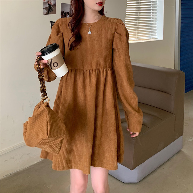 〈カフェシリーズ〉コーデュロイショート丈ワンピ【corduroy short one-piece】