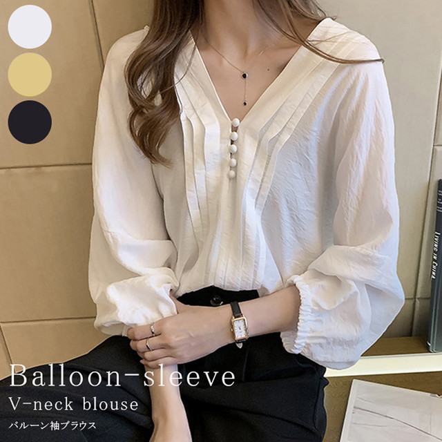 Vネックブラウス レディース ピンタック シャツ パフスリーブ トップス おしゃれ オフィス 即納 素敵な女性のあなたをさらに魅力的で綺麗に B N Theshop レディースファッションを中心にお手頃価格で提供