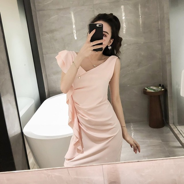 ボディコン ミニワンピース キャバドレス Vネック フリル セクシー P59 Hollyhock