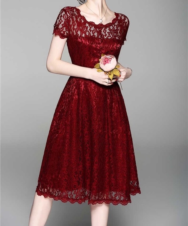 正統派ドレス 結婚式や二次会に 総レース 半袖膝丈ドレスワンピース Sサイズ Xxlサイズ As0031 ドレス ワンピース専門店 Lady S Labo Dress レースプチプラパーティー結婚式二次会ファッション体系カバー