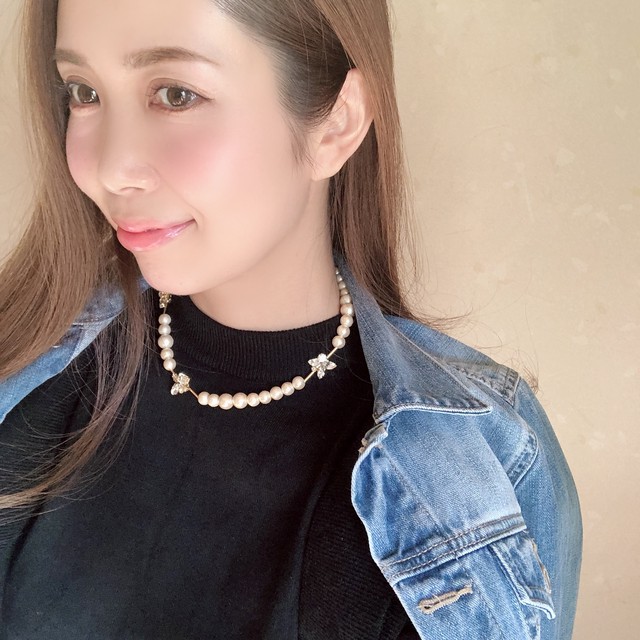 【ネックレス】ブライダルにも ビジューとコットンパールのチョーカーネックレス 人気のアクセサリー