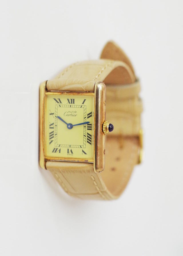 Cartier カルティエ マストタンク ヴェルメイユ クオーツ アイボリー シルバー925 革ベルト 腕時計 レディース Rean