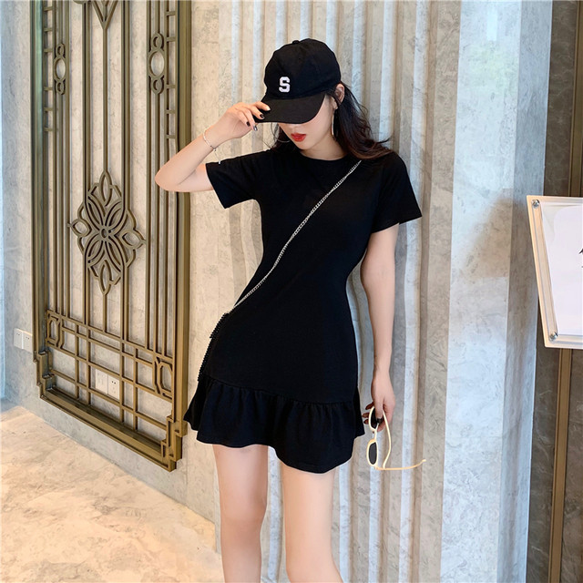 全2色 バックオープンカットソーワンピース コットン ミニ丈 カジュアル セクシー ラウンドネック お出かけ デート 半袖 ハイウエスト 無地 Arroser