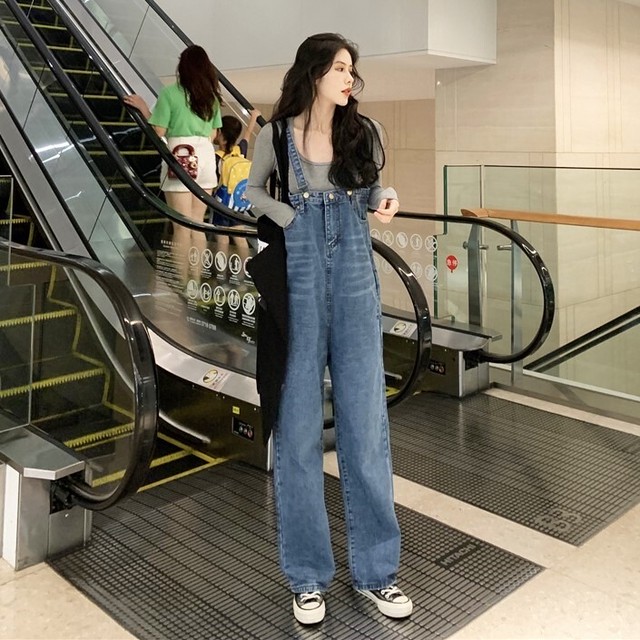 送料無料 デニム パンツ ハイウエスト オールインワン サロペット ジーンズ カジュアル ルーズ ハイウエスト ストレート ワイド ロングパンツ Tyk Mapoche マポッシュ Base店