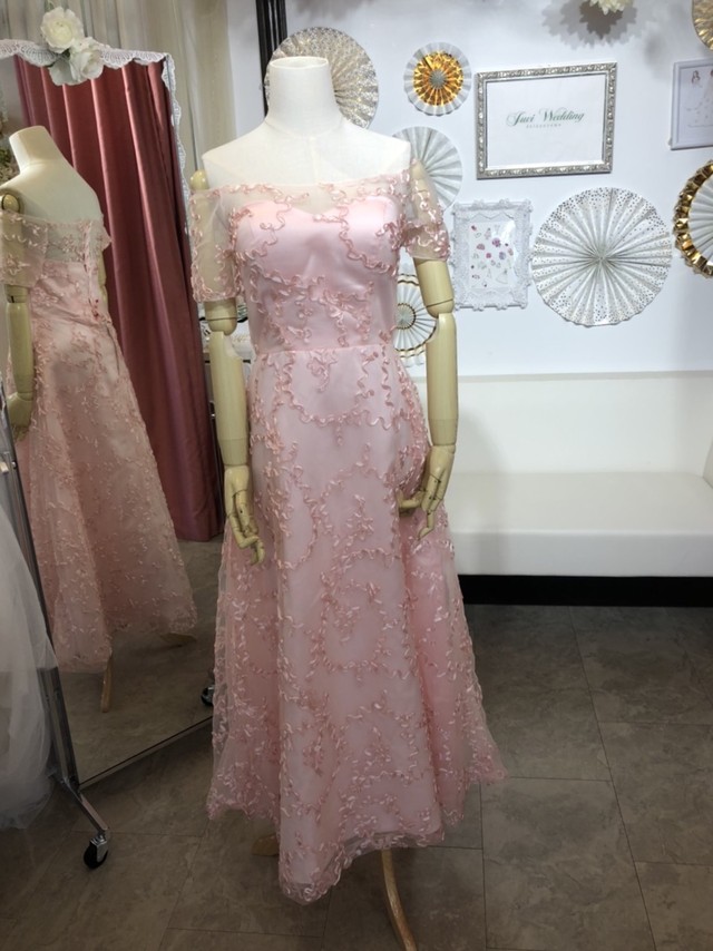 ピンク ミモレ丈 後ろ編み上げ カラードレス ピンク 高品質 発表会 演奏会 ドレスの事ならjuvi Wedding