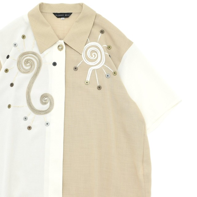 Japan vtg bicolor cord design big size shirt Made in JAPAN