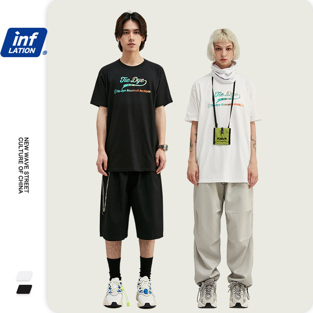 Inflation Oネックヒップホップtシャツメンズサマーtシャツカップルtシャツ原宿ストリートtシャツコットンヒップホップトップtee1076s かわいい 夏物 インフレ公式ストア Efect