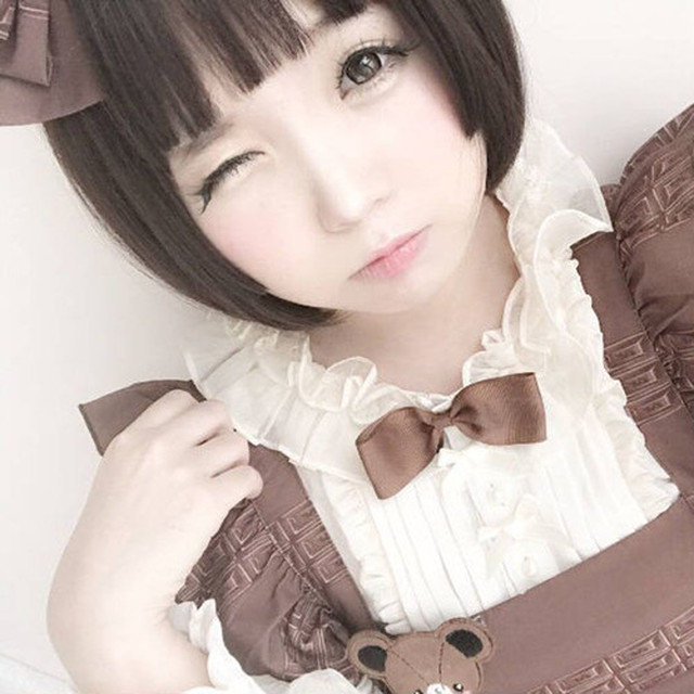 ダークブラウン 姫カット フル ウィッグ ショート ボブ カール 小顔 ぱっつん 姫髪 自然 原宿 ロリータ 高品質 耐熱 ウィッグ付き 一律送料無料の通販ショップ ネットショッパーズ