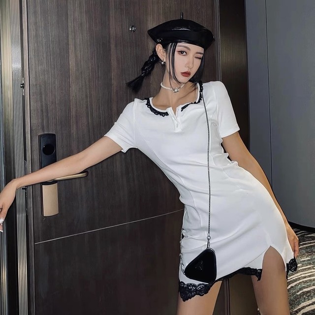 henry neck lace dress