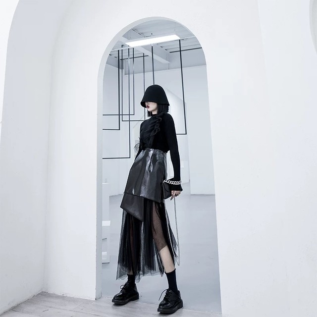 【即納】flare leather skirt