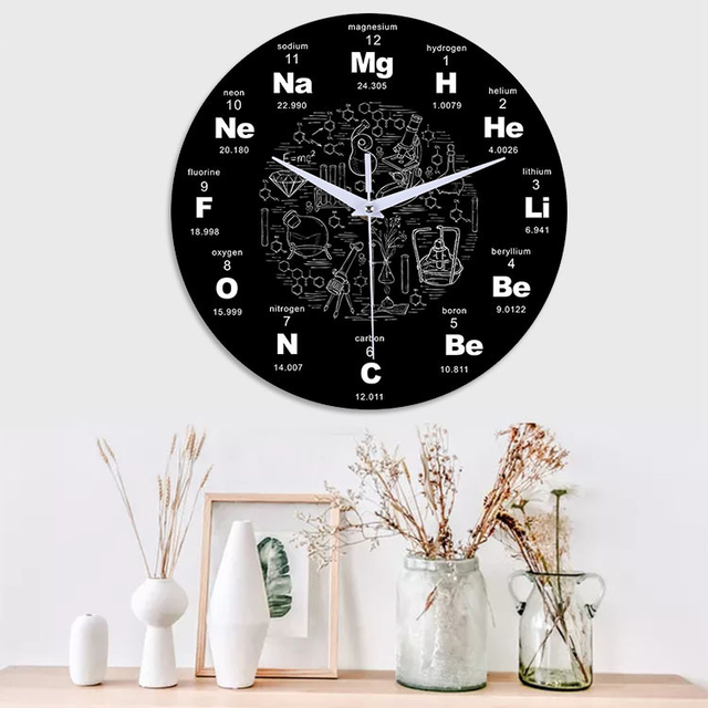 ユニーク 科学 イラスト デザイン ブラック ホワイト 時計 インテリア Clock クロック 壁掛け ウォール ウォッチ オシャレ Clock Flog
