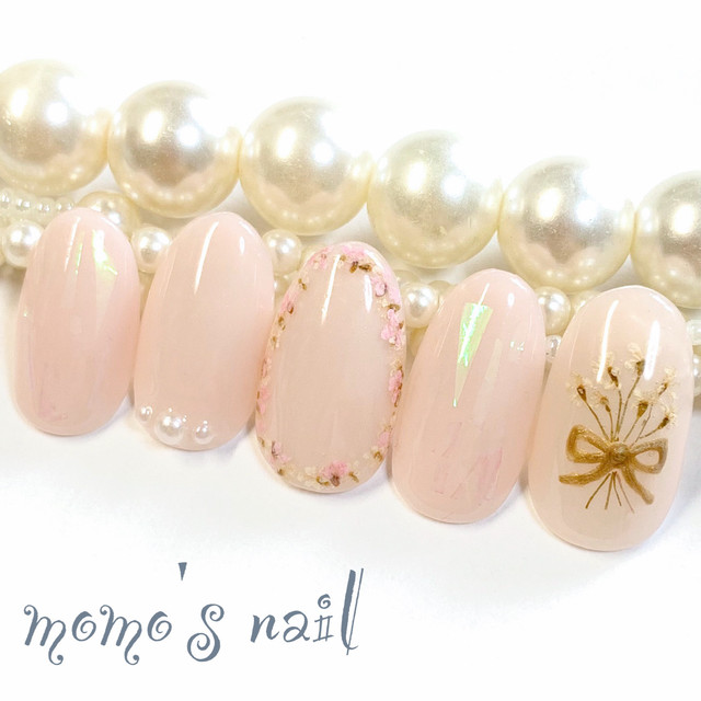 ネイルチップ フラワーブーケ 結婚式 入学式 卒業式 成人式 ウエディング ブライダル ドライフラワー ニュアンス つけ爪 付け爪 前撮り Momo S Nail